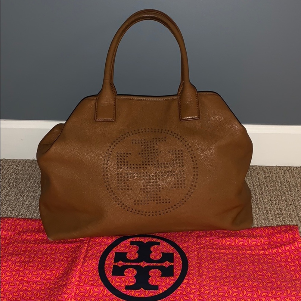 Tory Burch Tan Leather Perforated Logo Tote